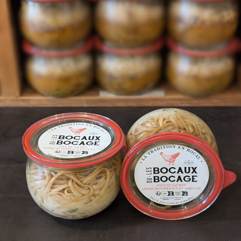 Pavé de saumon, crème de poireaux et linguine